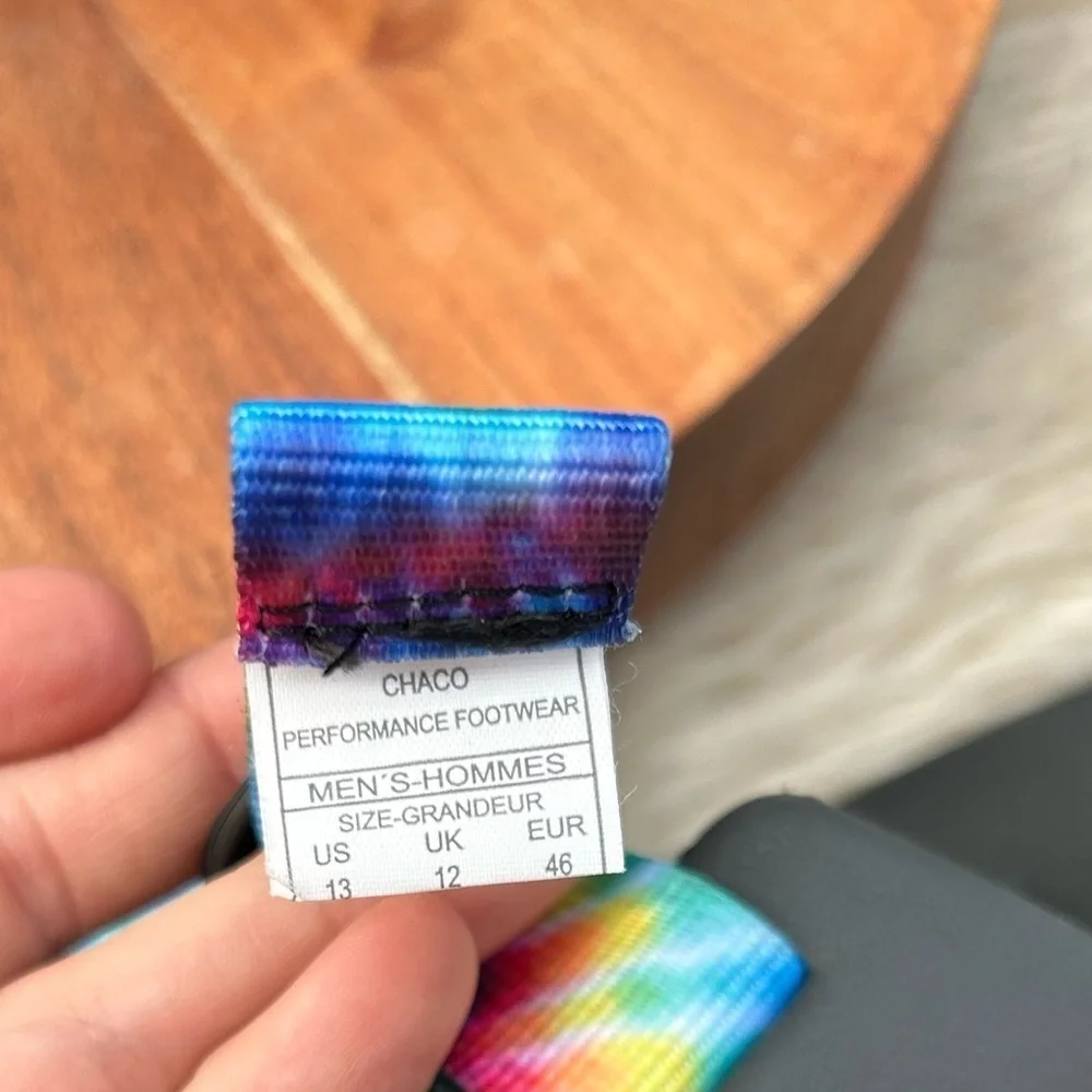 Chaco Men's Chillos Slide Sandals in Dark Tie Dye Rainbow Size 13 🏳️‍🌈 Pride